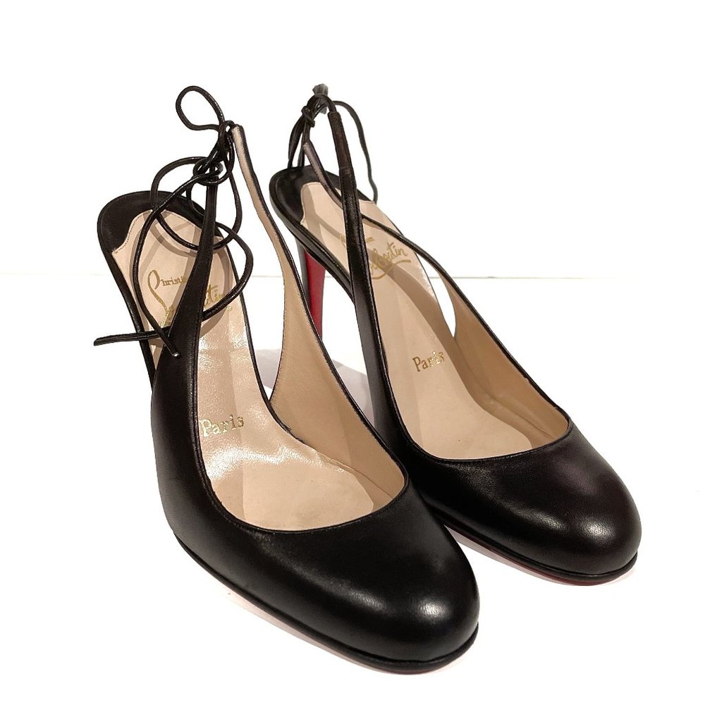 Christian Louboutin Black Heels Ankle Lace Tie with Red Soles - Picture 3 of 16